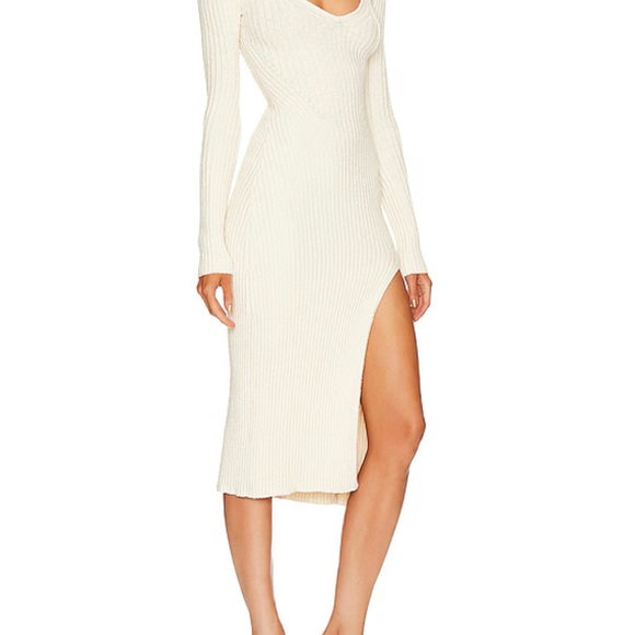 NBD x Marianna Hewitt Saskia Boucle Midi Dress with Slit in Ivory - Picture 2 of 8